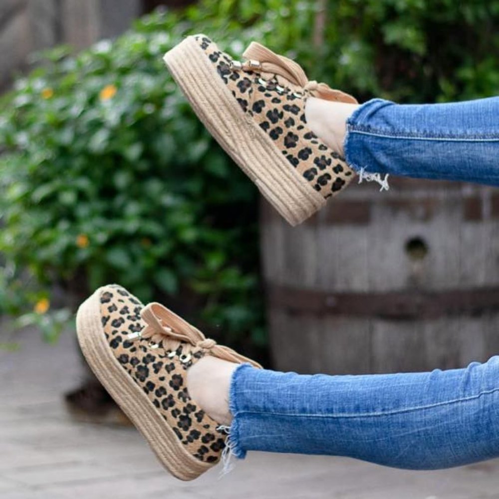 Leopard Print Furry Jute Platform Fashion Sneakers